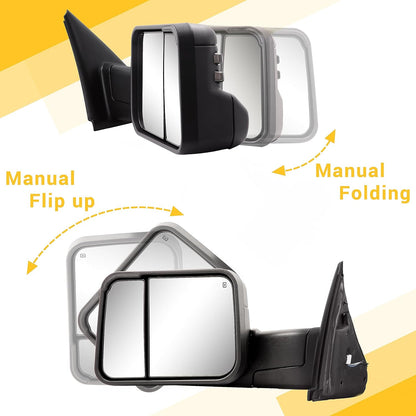 Dynamic Towing Mirrors Compatible with 2002-2008 Dodge Ram 1500, 2003-2009 Dodge Ram 2500 3500 with New Pattern Power Glass Heated Turn Signal Running Light Puddle Lamp Flipup Pair Set