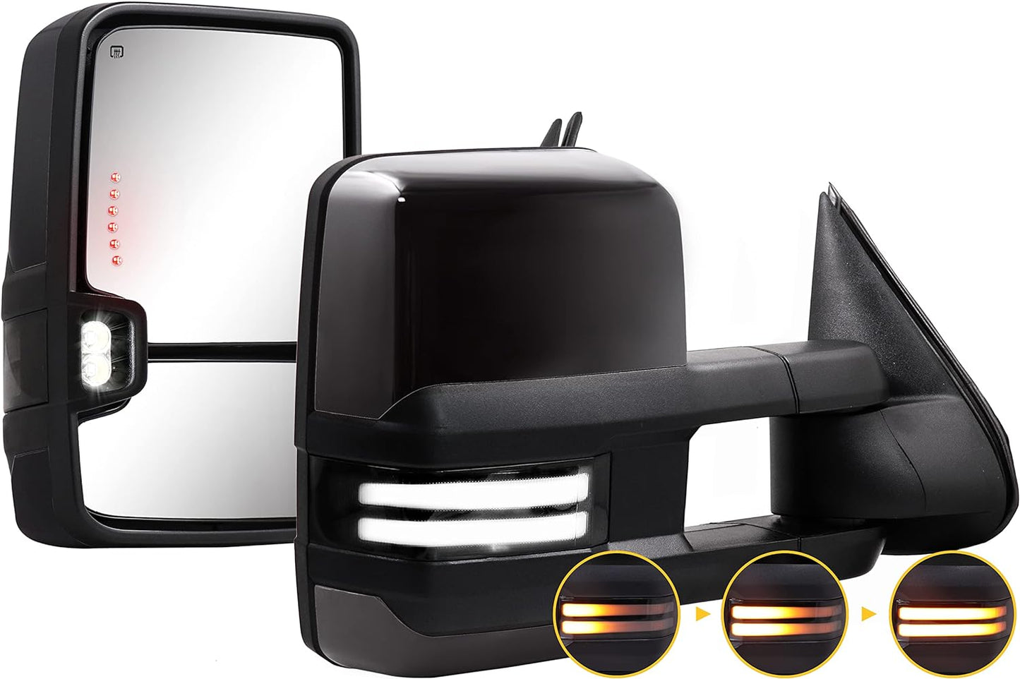 Towing Mirrors Painted Black Switchback Dynamic Turn Light Compatible with 2003-2007 Chevy Silverado GMC Sierra Yukon with Running Lights Power Glass Backup Lamp Heated Set(Black Painted 8555)