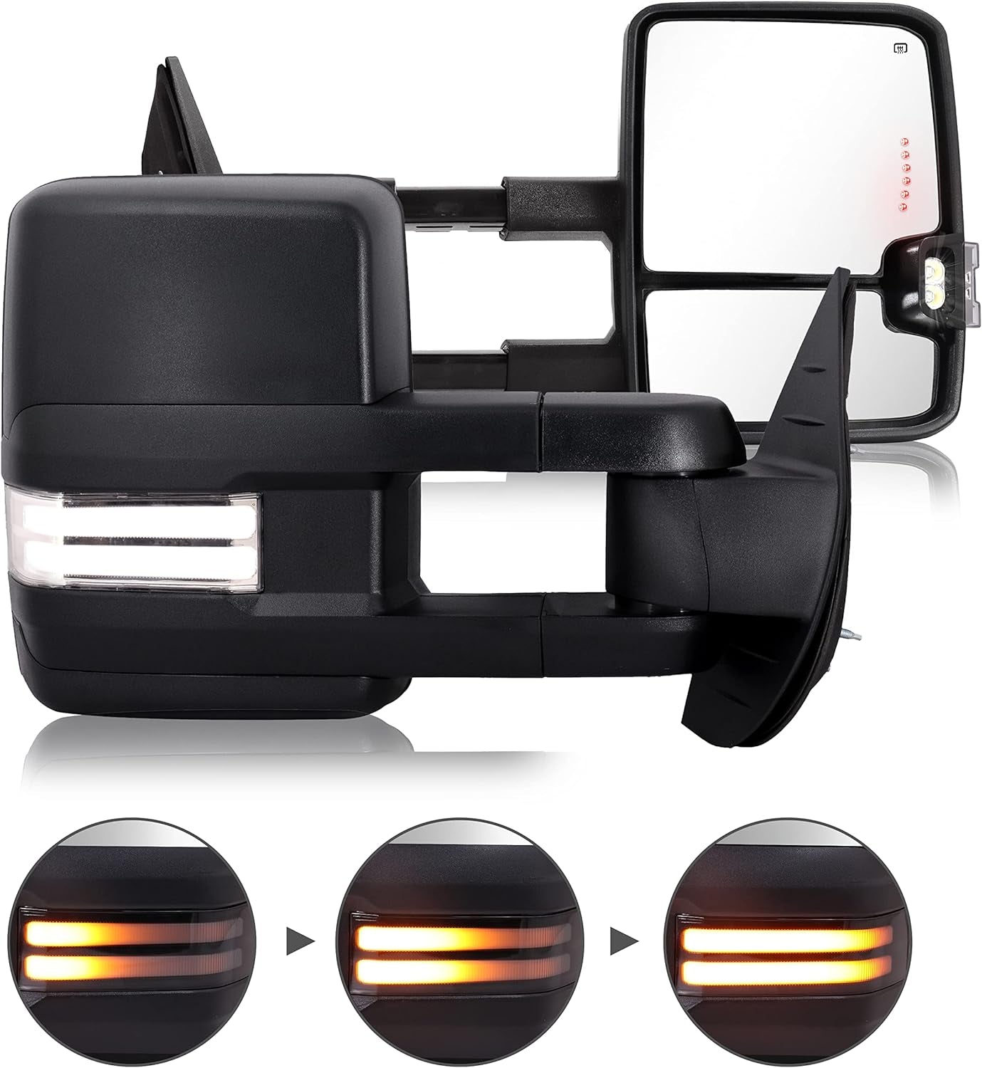 Switchback Towing Mirror for Silverado Sierra - 2007-2013 Chevy Silverado GMC Sierra Tow Mirror with Power Adjusted Heated Glass Running Light Turn Signal Light Backup Lamp Chrome