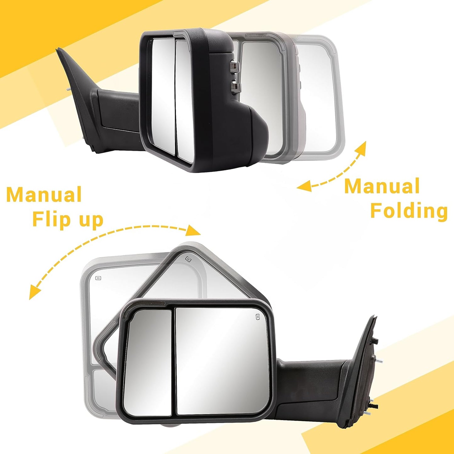 Towing Mirrors for 2009-2018 Dodge Ram 1500, 2010-2018 Dodge Ram 2500 3500 with Turn Siganl Power Glass Extendable Tow Mirror Pair Set