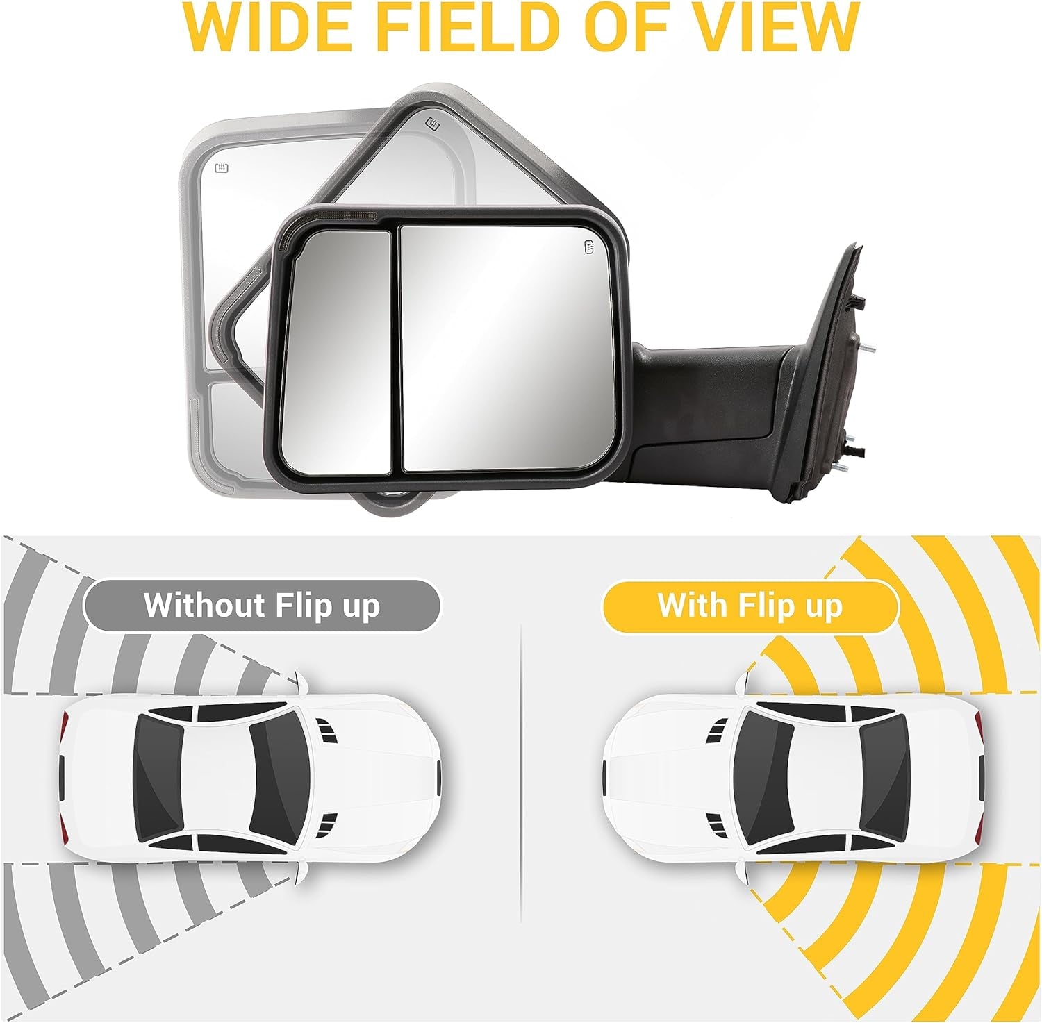 Towing Mirrors for 2009-2018 Dodge Ram 1500, 2010-2018 Dodge Ram 2500 3500 with Turn Siganl Power Glass Extendable Tow Mirror Pair Set