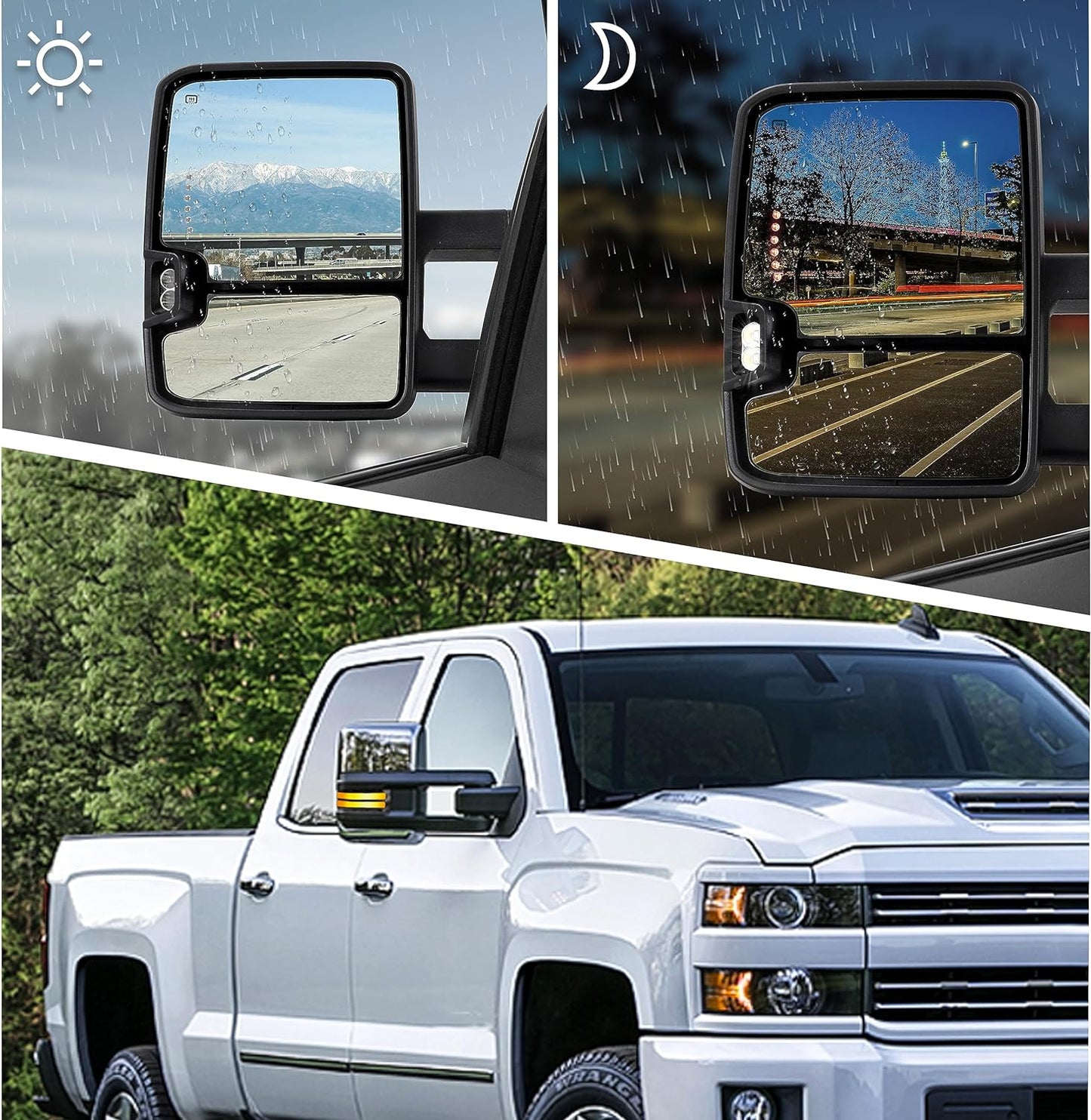 Switchback Towing Mirror, for 2007-2014 Chevy Silverado GMC Sierra Tow Mirrors with Power Adjusted Heated Glass Running Light Turn Signal Light Backup Lamp, Chrome