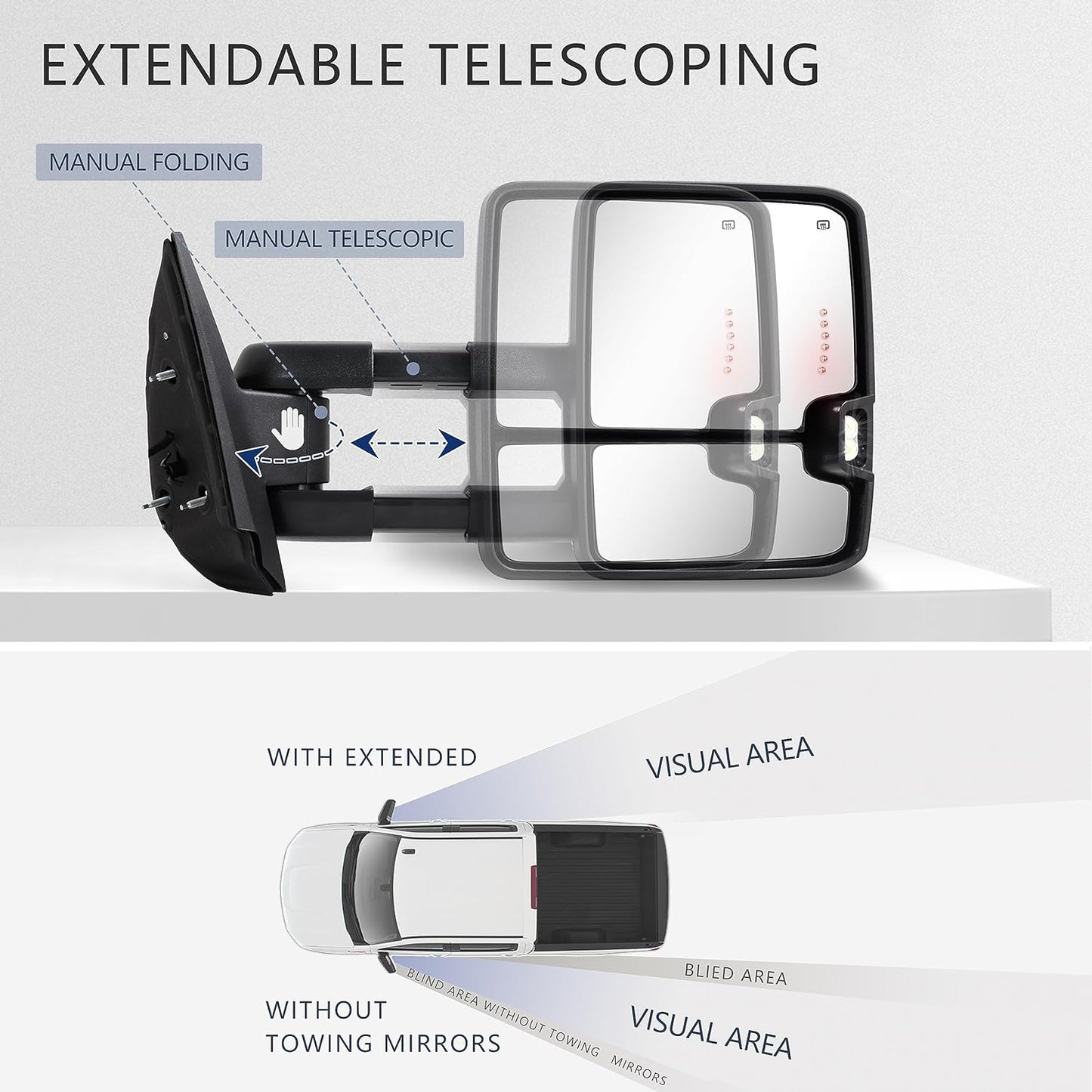 Switchback Towing Mirror, for 2007-2014 Chevy Silverado GMC Sierra Tow Mirrors with Power Adjusted Heated Glass Running Light Turn Signal Light Backup Lamp, Chrome