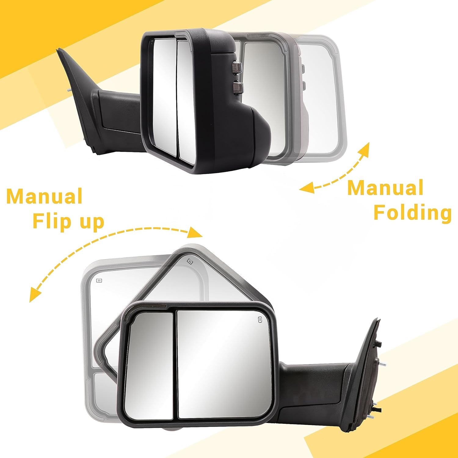 Towing Mirrors for 2009-2018 Dodge Ram 1500, 2010-2018 Dodge Ram 2500 3500 with Switchback Turn Siganl Running Light Power Glass Extendable Tow Mirror Pair Set (White Lens)