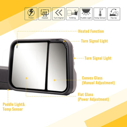 Towing Mirrors for 2009-2018 Dodge Ram 1500, 2010-2018 Dodge Ram 2500 3500 with Turn Siganl Power Glass Extendable Tow Mirror Pair Set